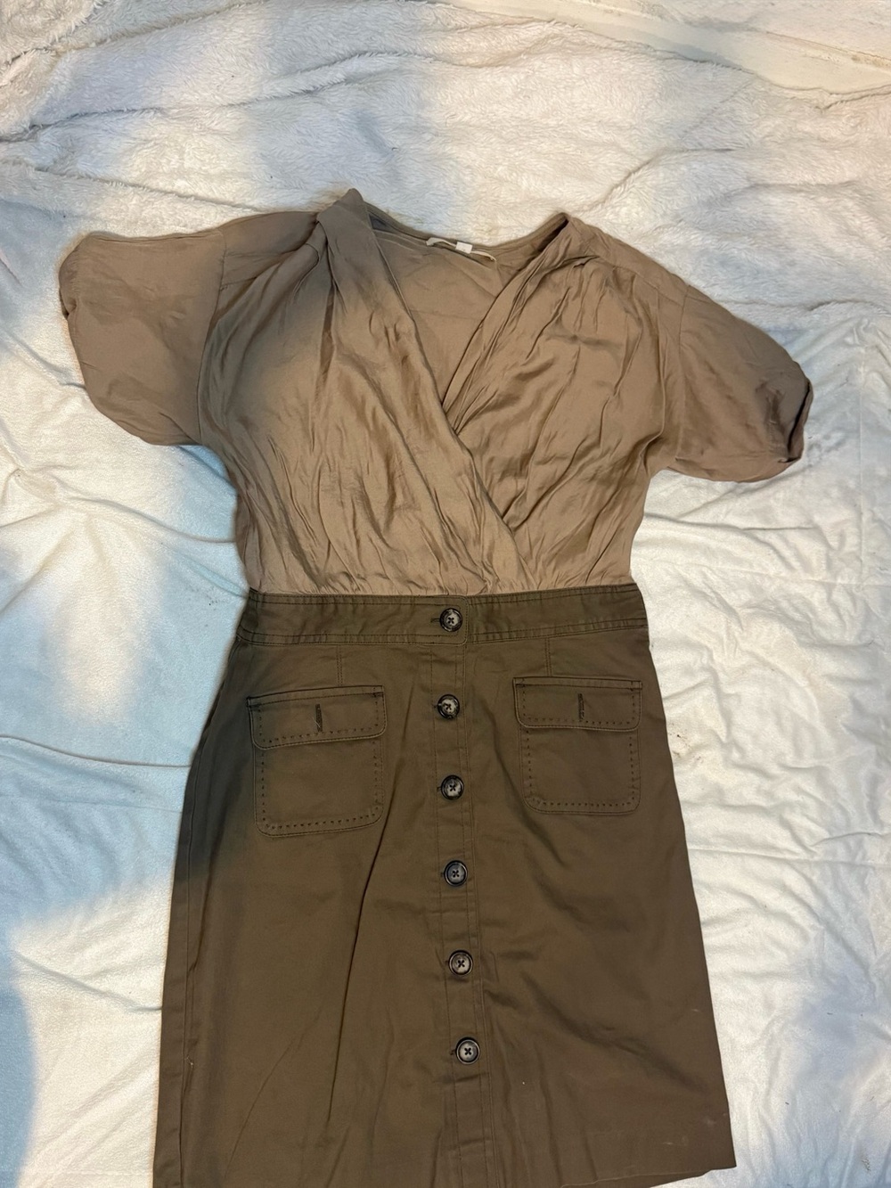 LOFT Taupe Lined Jacket with Plush Cream Collar